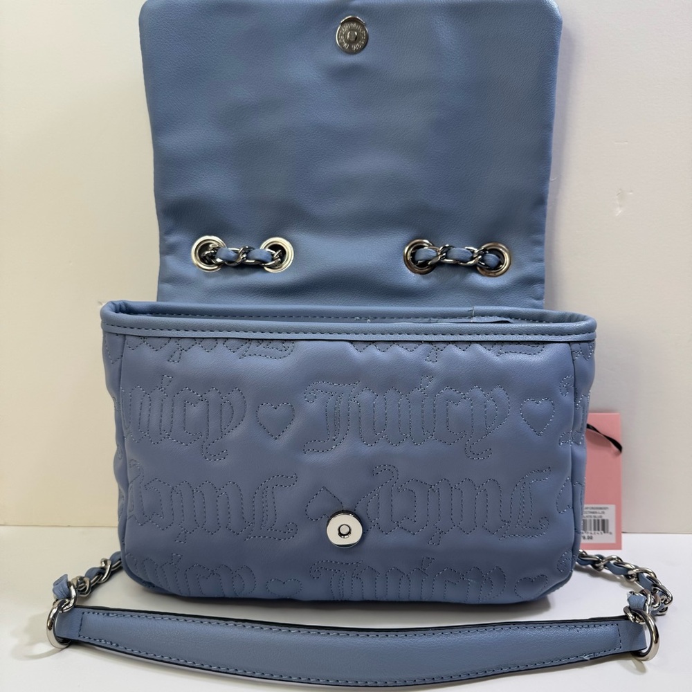 Juicy Couture YK2 Say My Name Flap Quilted Hearts Crossbody Bag Slate Blue - Picture 3 of 12